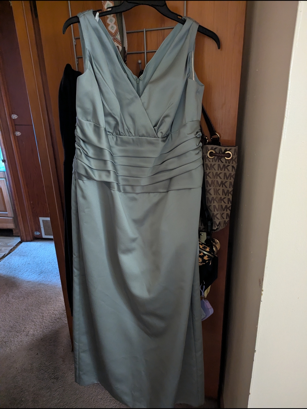 David's Bridal V-Neck Pleated Waist Maxi Dress in Sage Size 2x